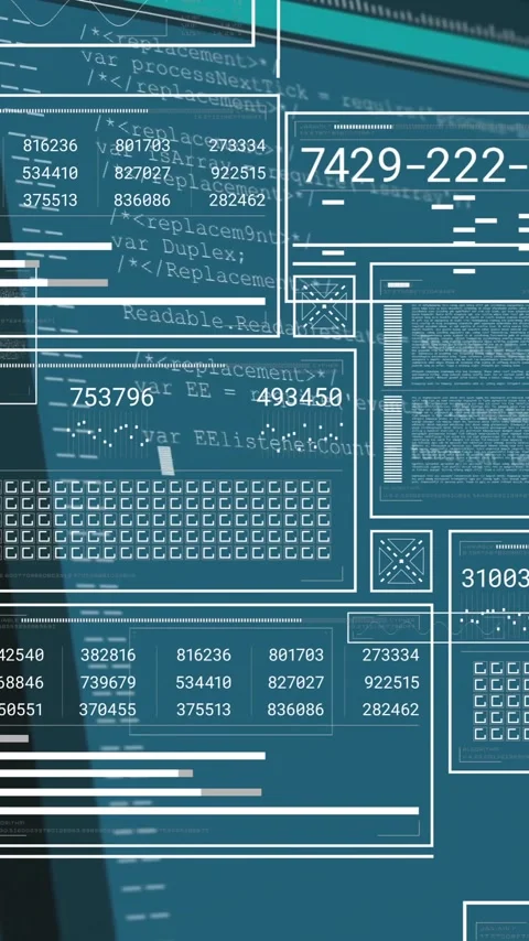 Animation of digital data and coding interface with numbers on blue background Stock Footage 319617403