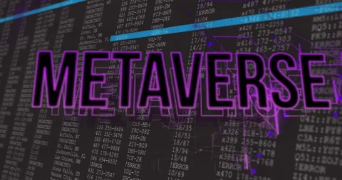 Animation of digital data and error codes with Metaverse text on black Stock Footage 304768602