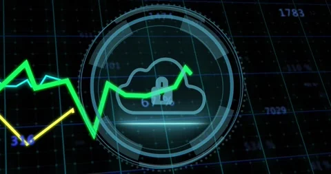 Animation of digital data graph with cloud storage icon showing 65% progress 動画素材 326425332
