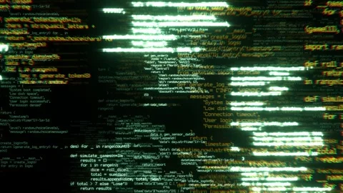 Animation of digital data moving in the background. Program code Stock Footage 329603024