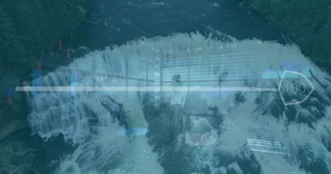 Animation of digital data overlay cascading like waterfall in business meeting Stock Footage 306191620