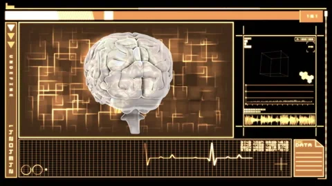 Animation of digital data processing and human brain over dark background Stock Footage 268070404