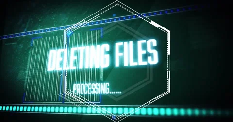 Animation of digital data processing and deleting files text over black Stock Footage 306718534