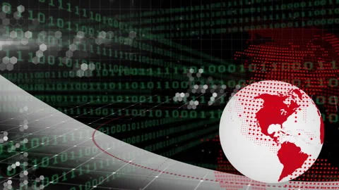 Animation of digital data processing and globe over binary coding Stock Footage 307469992