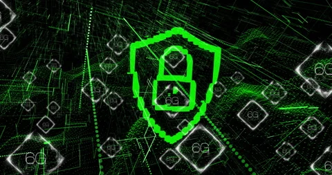 Animation of digital data processing and 6g text with padlock icon Vídeos de archivo 309169745
