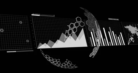 Animation of digital data processing and globe over black background Stock Footage 310485091