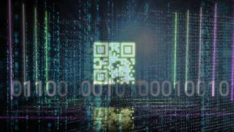Animation of digital data processing and qr code over black background Stock Footage 329295831