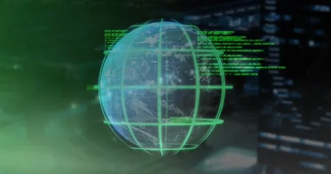 Animation of digital data processing and globe over cityscape Stock Footage 330169371