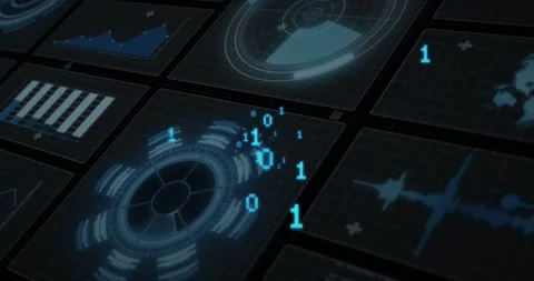 Animation of digital data processing and binary coding over black background Stock Footage 330251427