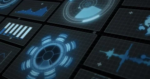 Animation of digital data processing and scopes over screens Stock Footage 330295194