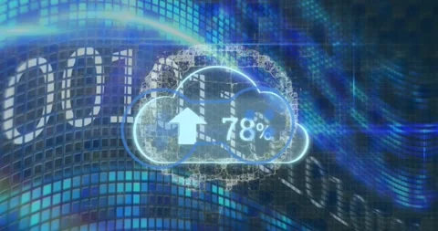 Animation of digital data processing and binary code over computer servers Stock Footage 330412987