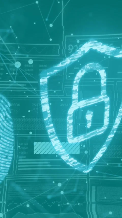 Animation of digital data processing and security padlock over blue background Stock Footage 342676516