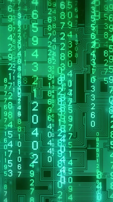 Animation of digital data processing and binary coding on black background Video stock 343545591