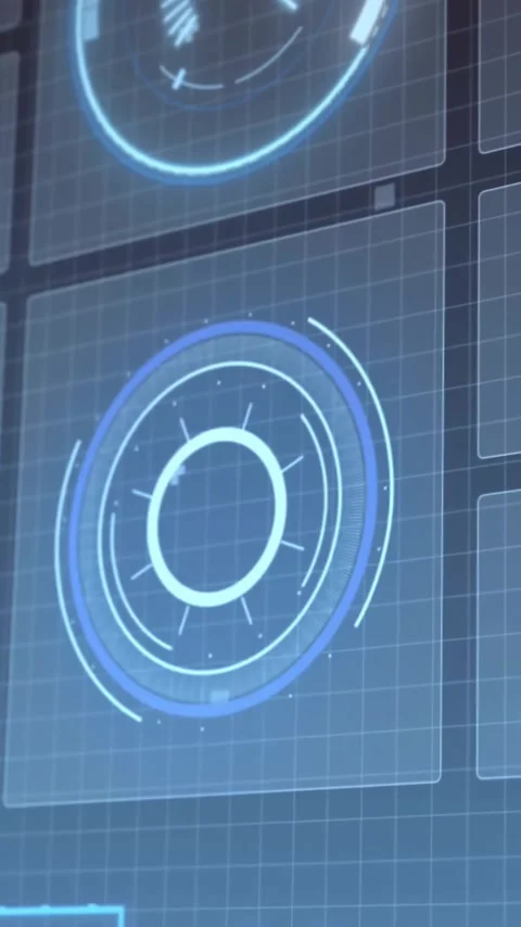 Animation of digital data processing and scope scanning on screens over blue 스톡 동영상 344403324