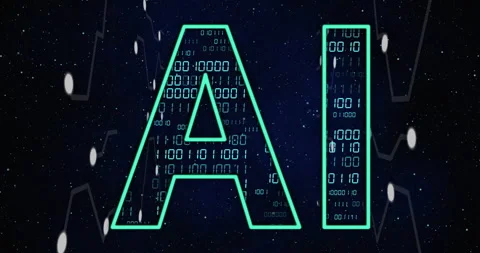 Animation of digital data processing binary coding and connections with ai text Stock Footage 309169699