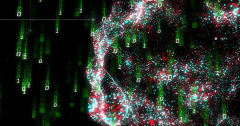 Animation of digital data processing binary coding over floating mesh on black Stock Footage 310486034