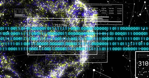 Animation of digital data processing binary coding over floating mesh on black Stock Footage 310486059