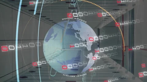 Animation of digital data processing, binary coding and globe over computer Stock Footage 312916707