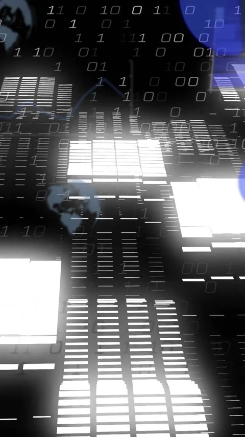 Animation of digital data processing with binary code and glowing shapes in Video stock 319811288