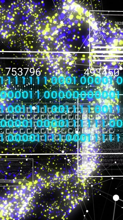 Animation of digital data processing binary coding over floating mesh on black Stock Footage 320378692