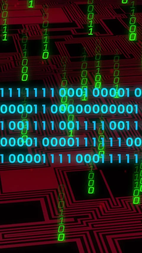 Animation of digital data processing binary coding over circuit board Stock Footage 320378695