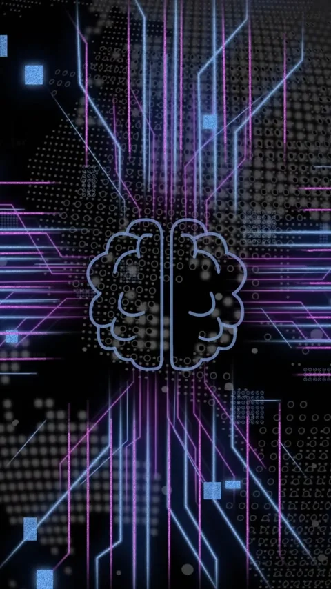 Animation of digital data processing, brain and circuit board over black Stock Footage 343028177