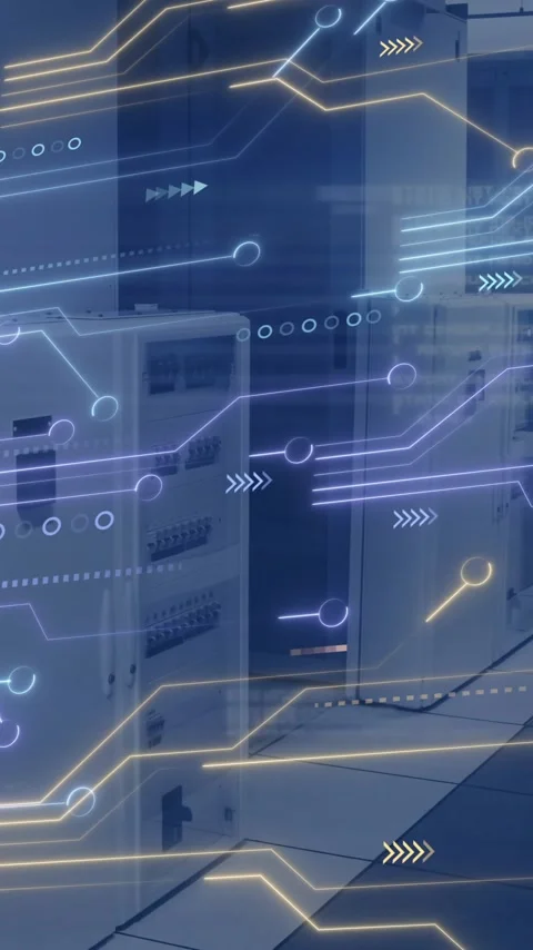 Animation of digital data processing, circuit board and computer servers Stock Footage 342915465