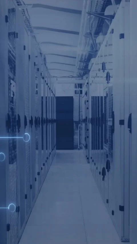 Animation of digital data processing, circuit board and computer servers Stock Footage 342953968