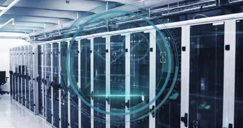 Animation of digital data processing with envelope icons over computer servers Stock Footage 310488013