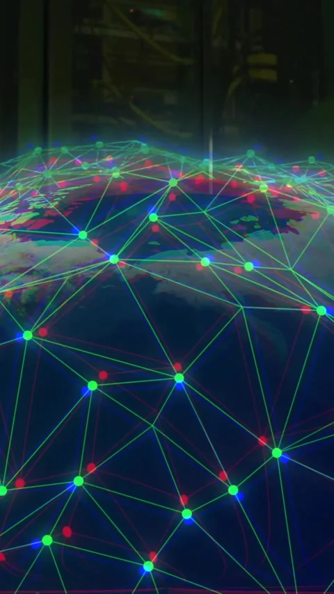 Animation of digital data processing with globe over computer servers Stock Footage 344614523