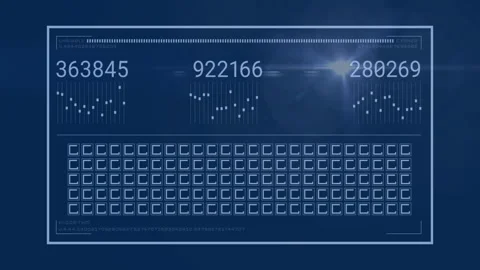 Animation of digital data processing with numbers and binary code on blue Video stock 303675466