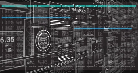 Animation of digital data processing with numbers and graphs on interface 動画素材 304088548