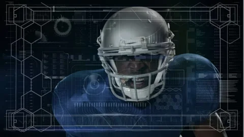 Animation of digital data processing over portrait of american football player 스톡 동영상 146565172