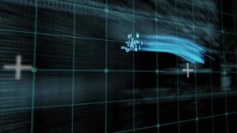 Animation of digital data processing over binary coding and grid Stock Footage 166137996