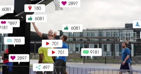 Animation of digital data processing over diverse basketball players Stock Footage 264862392