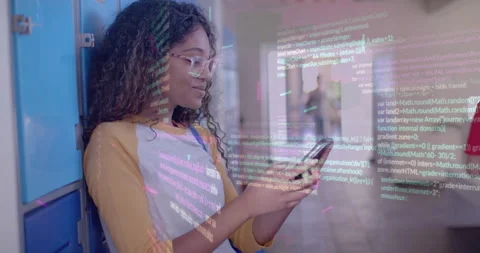 Animation of digital data processing over biracial female student using Stock Footage 268404607