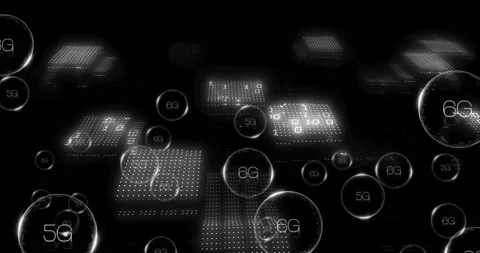 Animation of digital data processing over 5g text and binary coding Stock Footage 306716563