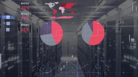 Animation of digital data processing over computer servers Stock Footage 307984609