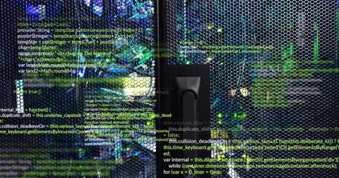 Animation of digital data processing over computer servers Stock Footage 308502692