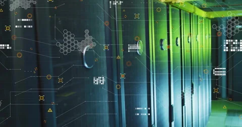 Animation of digital data processing over computer servers Stock Footage 308903665