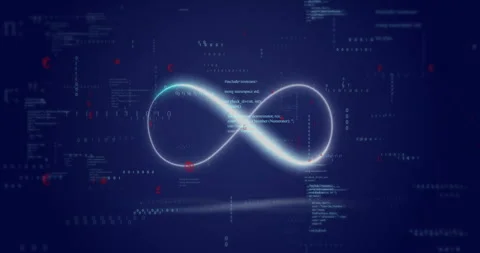 Animation of digital data processing over infinity sign Stockbeeldmateriaal 309168068