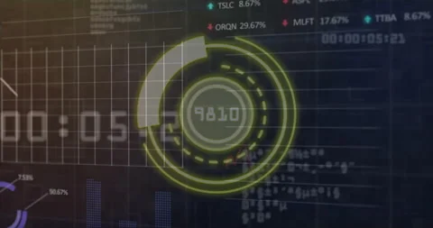 Animation of digital data processing over scope scanning on black background Stockbeeldmateriaal 309500773