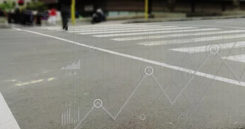 Animation of digital data processing over people crossing street in fast motion Stock Footage 309841766