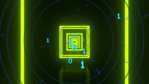 Animation of digital data processing over neon pattern Stock Footage 310485510