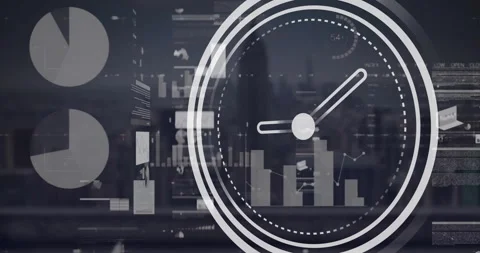 Animation of digital data processing over clock icon Vídeos de archivo 310590156