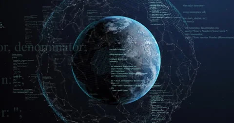 Animation of digital data processing over globe on dark background 库存影片 310590273