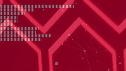 Animation of digital data processing over pattern on red background Stock Footage 310678118