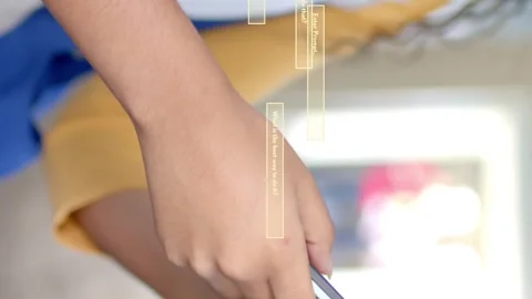 Animation of digital data processing over female student using smartphone in 库存影片 312533044