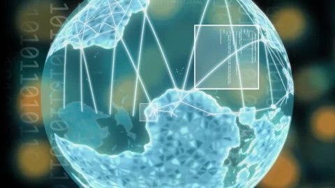 Animation of digital data processing over globe by computer servers Stock Footage 312916152