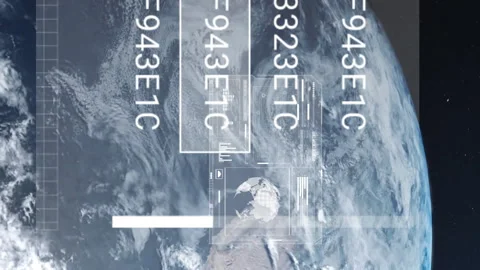 Animation of digital data processing over globe on dark background 库存影片 312945350